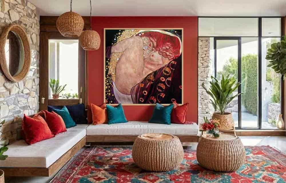 Reproducción de Danae de Gustav Klimt, en decoración