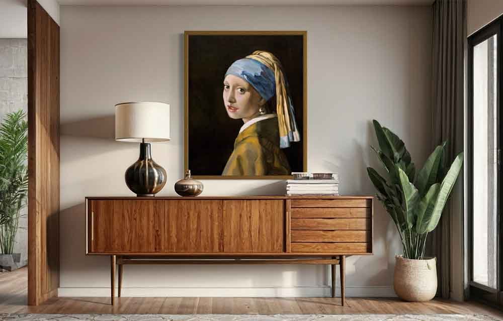 Reproducción de "La joven de la perla" de Vermeer, en decoración