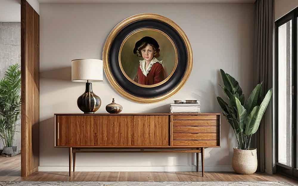 Reproducción de un retrato al óleo antiguo en decoración