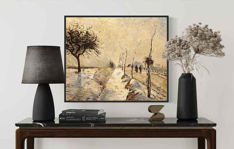 Reproducción de "Carretera en Eragny, invierno" de Pissarro en decoración 2