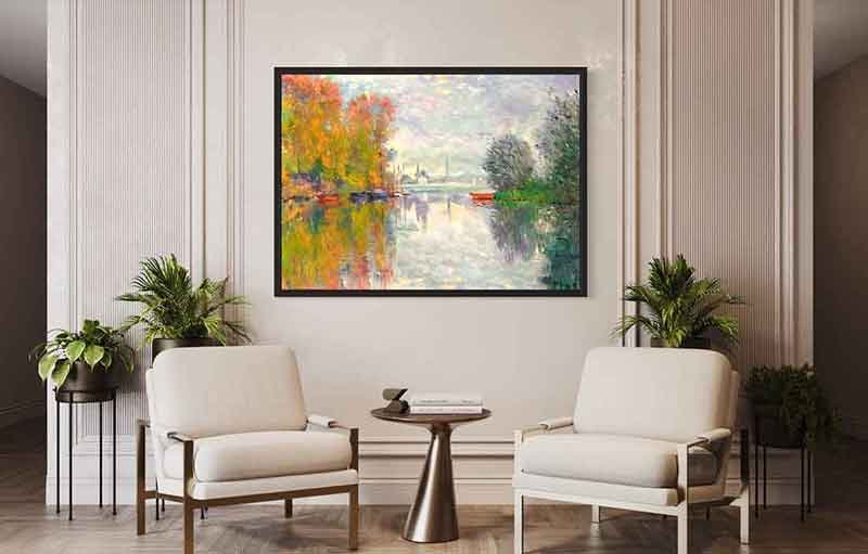 Reproducción de "otoño en el Sena" de Monet en decoración