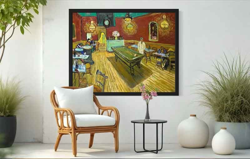 Reproducción de "El café de noche" de Van Gogh en decoración