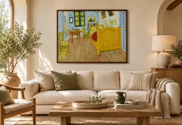El dormitorio de Arlés de Van Gogh con marco en un salón
