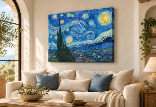 Reproducción de La noche estrellada de Van Gogh con bastidor de 4 cm