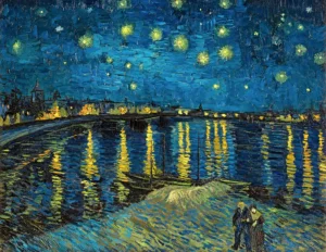 Reproducción al óleo de La noche estrellada sobre el Ródano, de Vincent van Gogh
