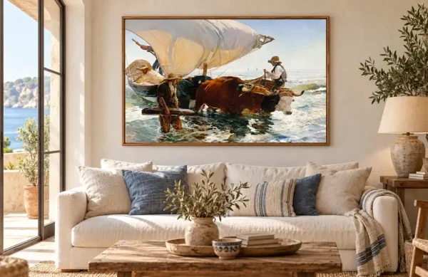 La vuelta de la pesca de Sorolla con marco en un salón.