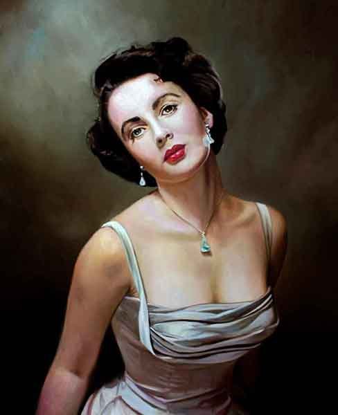 Retrato al óleo de Elizabeth Taylor