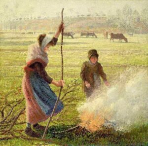 Joven campesina encendiendo fuego de Camille Pissarro, decoración