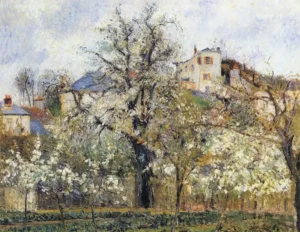 Primavera, ciruelos en flor de Camille Pissarro, cuadro original del impresionismo.