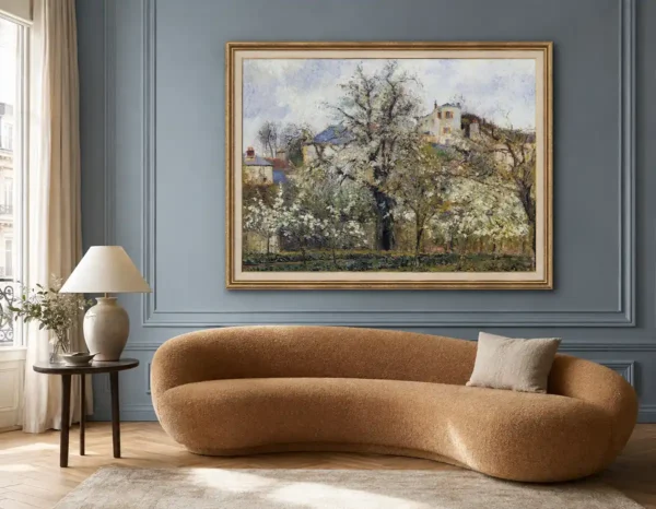 "Primavera, ciruelos en flor" de Camille Pissarro, cuadro original del impresionismo, en decoración