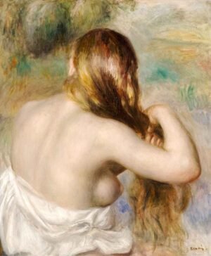 "Rubia trenzando su cabello" de Renoir