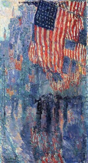 Avenida bajo la lluvia de Childe Hassam