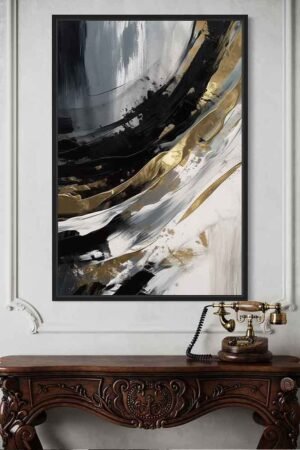 Abstracto con negros, blancos y líneas doradas por Copiamuseo en decoración