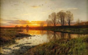 "Puesta de sol en el agua" de Peder Mork Monsted