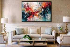 "Abstracto con rojos y azules oscuros" por Copiamuseo en decoración