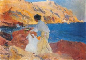 "Clotilde y Elena en las rocas en Jávea" de Sorolla