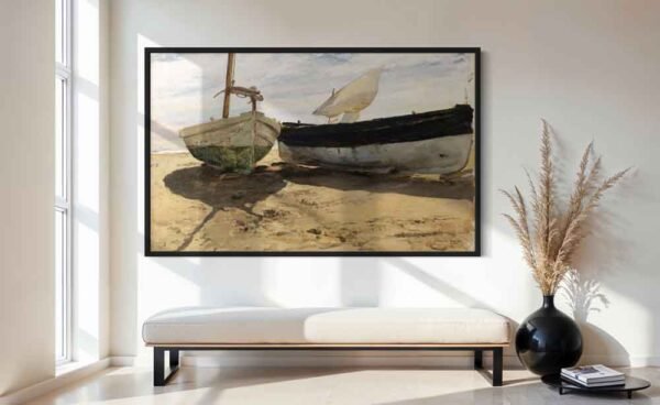 "Barcos de pesca en la playa, Valencia" de Sorolla en decoración