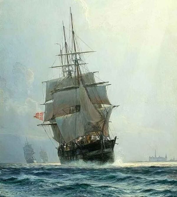 "Fragatas en el mar con Kronborg a lo lejos" de Christian Mølsted