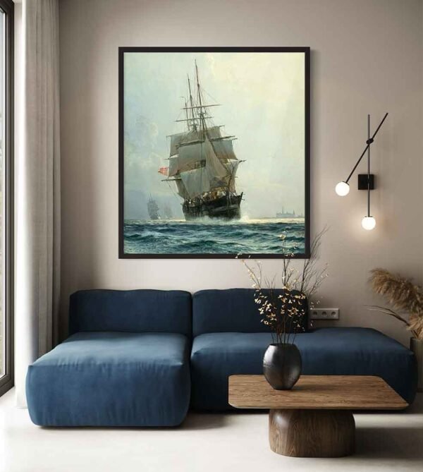 "Fragatas en el mar con Kronborg a lo lejos" de Christian Mølsted en decoración