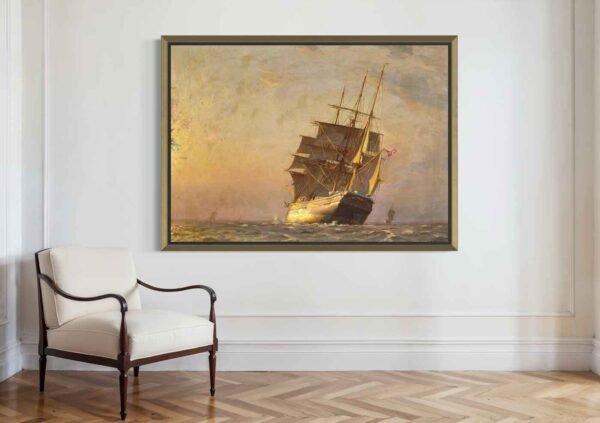 "Tres mástiles en el mar al amanecer" de Christian Molsted en decoración