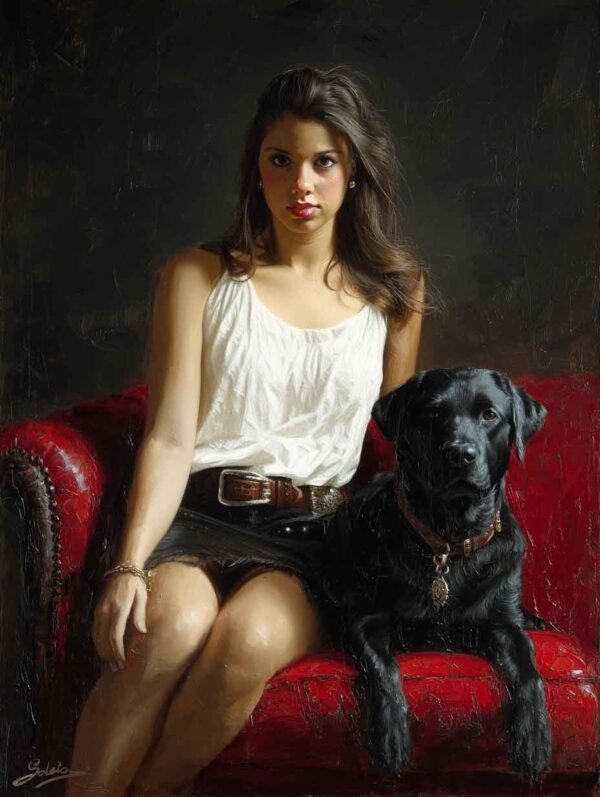 Retrato al óleo una persona y mascota