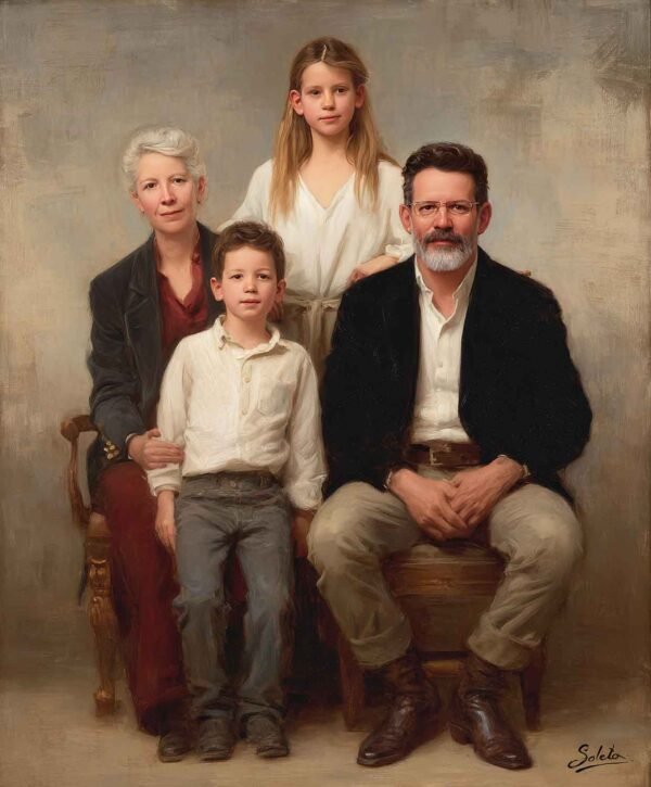 Retrato al óleo cuatro personas
