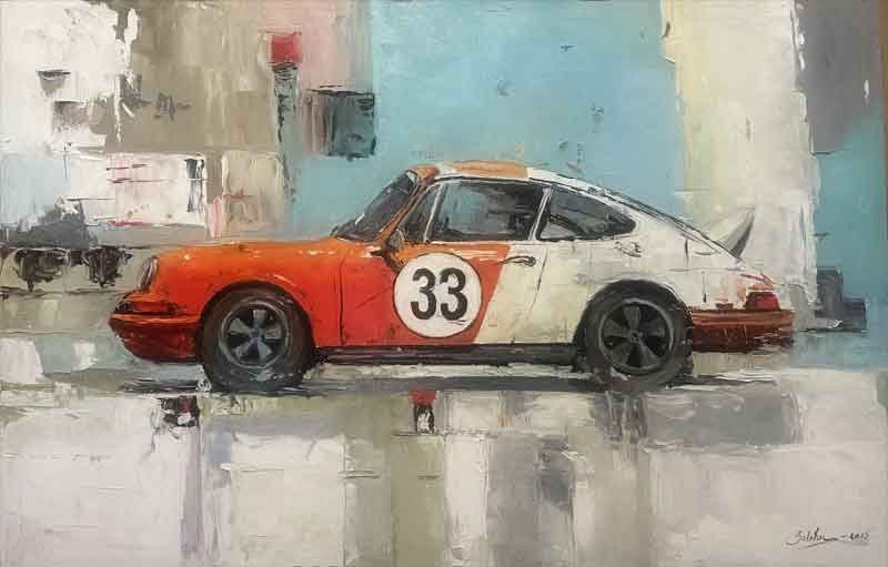 Porsche 911 – Pintura original al óleo con espátula