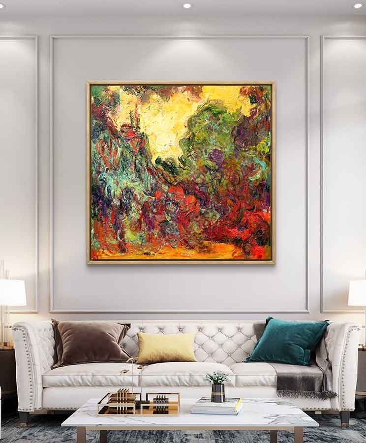 "La casa del artista desde el jardín de rosas" de Monet en decoración