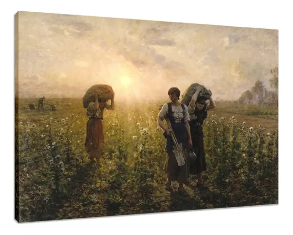 Reproducción al óleo de El fin de la jornada laboral de Jules Breton pintada a mano sobre lienzo en bastidor de 4 cm, listo para colgar.
