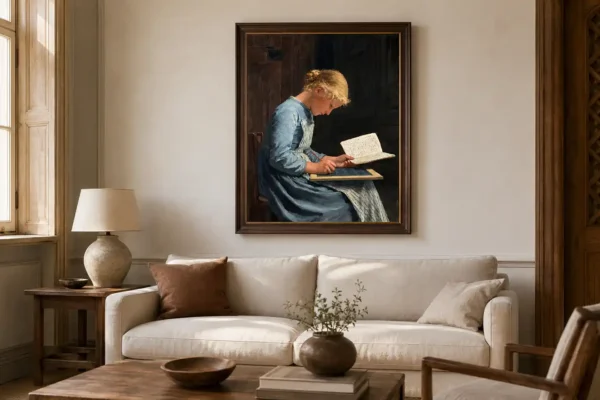 Aplicada (Fleissig) de Albert Anker, con marco en decoración