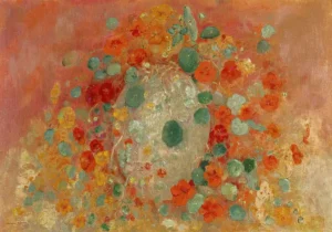 Reproducción al óleo de Capuchinas de Odilon Redon pintada a mano