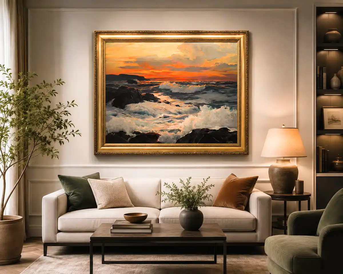 "La puesta de sol" de Frederick Judd Waugh con marco. Cuadros de marinas, pintados a mano