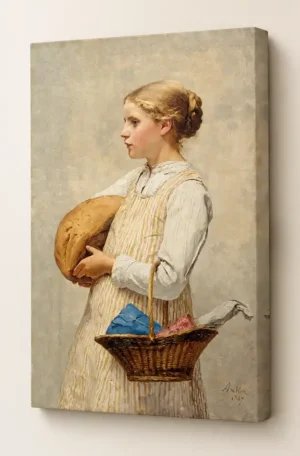 Niña con pan de Albert Anker, con bastidor de 4 cm