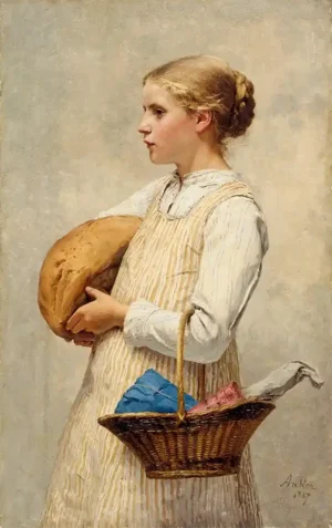 Reproducción al óleo de Niña con pan de Albert Anker