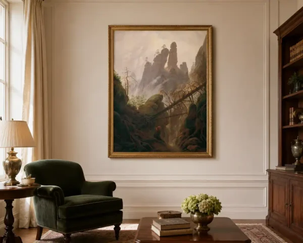 Paisaje rocoso en las montañas de arenisca del Elba, de Caspar David Friedrich, con marco en decoración