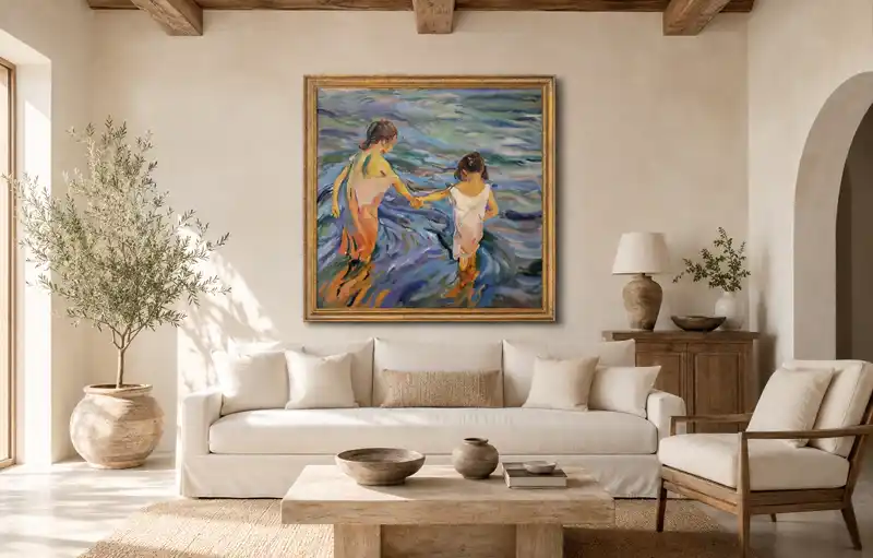 Reproducción al óleo de Niñas en el mar de Sorolla