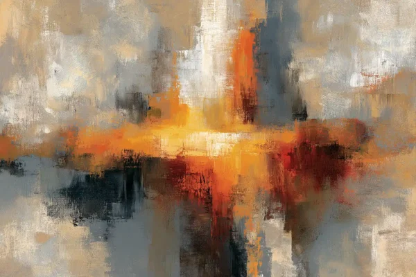 Cuadro abstracto al óleo La fuente de luz en tonos cálidos y grises