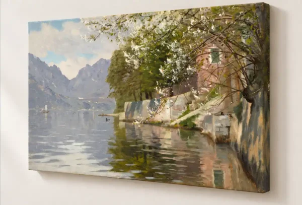 Día de primavera en el lago de Lugano de Peder Mork Monsted con bastidor de 4 cm. Cuadros al óleo