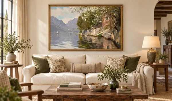 Día de primavera en el lago de Lugano de Peder Mork Monsted con marco. Cuadros al óleo de paisajes
