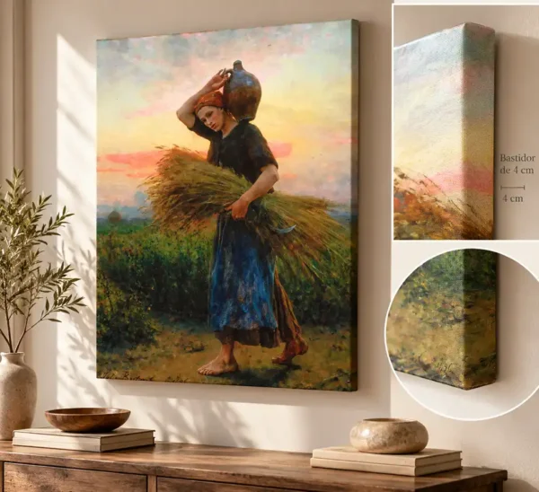 Reproducción al óleo de Amanecer de Jules Breton con bastidor de 4 cm de grosor.