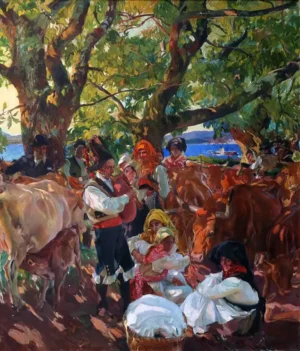 Reproducción al óleo de Galicia. La romería, de Joaquín Sorolla