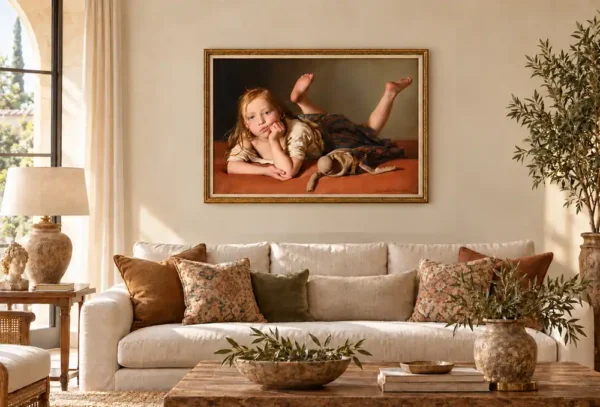 La muñeca vieja de Johann Baptist Reiter con marco, decoración de salón.