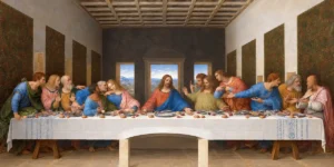La última cena de Leonardo da Vinci, reinterpretación pintada a mano al óleo sobre lienzo