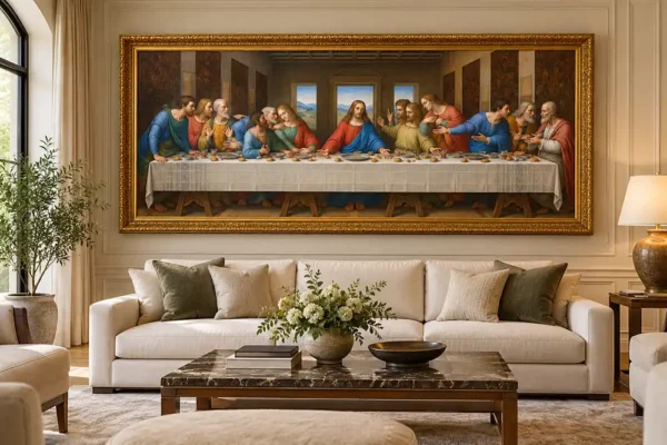 La última cena de Leonardo da Vinci con marco en un salón