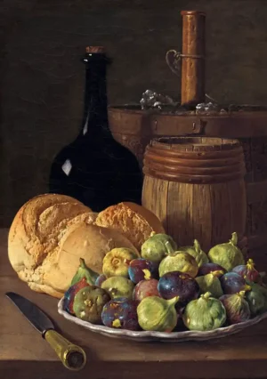 Naturaleza muerta con higos y pan de Luis Egidio Meléndez, bodegón al óleo