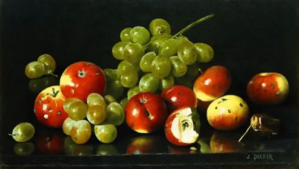 Bodegones. Naturaleza muerta con manzanas silvestres y uvas de Joseph Decker