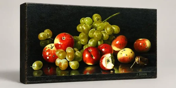 Cuadros al óleo. Naturaleza muerta con manzanas silvestres y uvas de Joseph Decker con bastidor de 4 cm