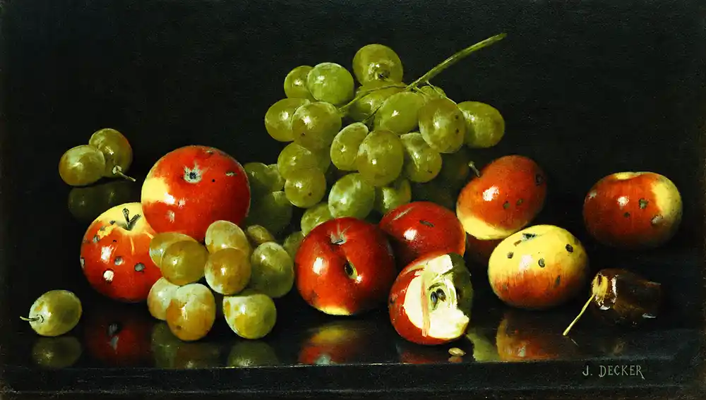 Bodegones. Naturaleza muerta con manzanas silvestres y uvas de Joseph Decker