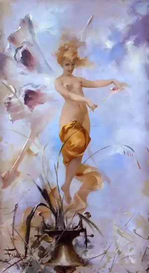Ninfa de Luis Ricardo Falero, reproducción al óleo pintada a mano de figura femenina